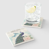  Peacock op Franse Ephemera Collage Stenen Onderzetter (Zijkant)