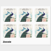 Peacock op Franse Ephemera Collage Vierkante Sticker (Vel)