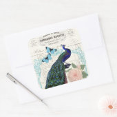 Peacock op Franse Ephemera Collage Vierkante Sticker (Envelop)