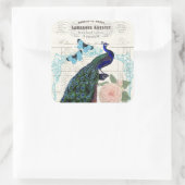 Peacock op Franse Ephemera Collage Vierkante Sticker (Tas)
