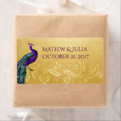 Peacock op Gold Custom Wedding Mini Wine Labels (Insitu)