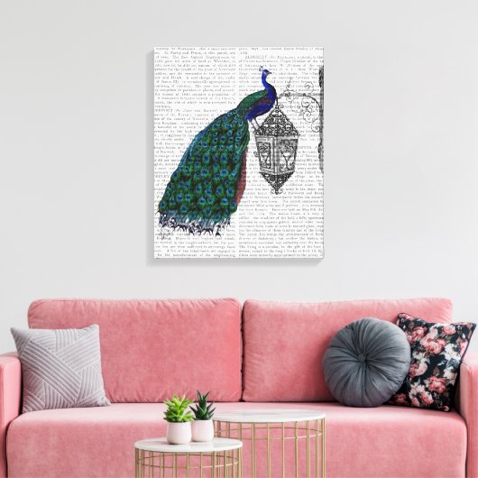 Peacock op lamp canvas afdruk (Insitu (Woonkamer))