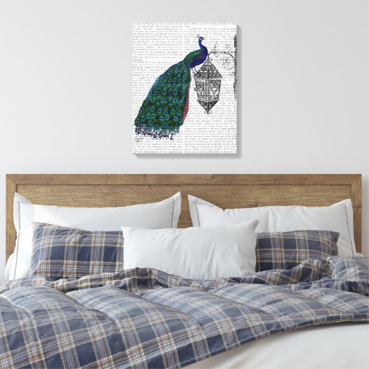 Peacock op lamp canvas afdruk (Insitu (Slaapkamer))