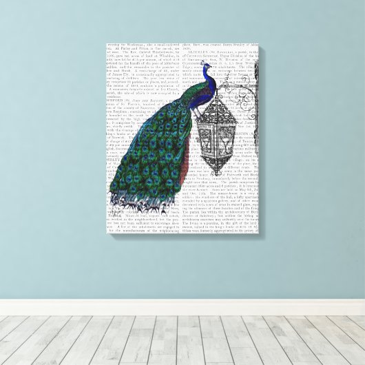 Peacock op lamp canvas afdruk (Insitu (Houten vloer))