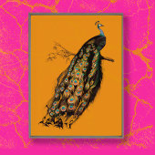  Peacock op Mosterdgeel Animal Art Print