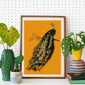  Peacock op Mosterdgeel Animal Art Print