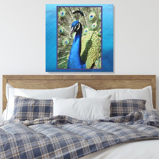 Peacock op oceaanachtergrond canvas afdruk (Insitu (Slaapkamer))