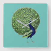 Peacock Open Fan Vierkante Klok (Voorkant)