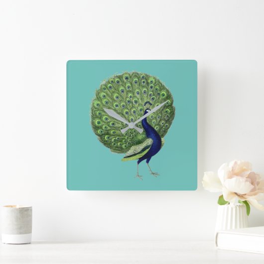Peacock Open Fan Vierkante Klok