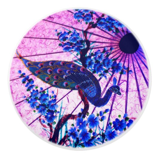 Peacock oriental parasol japanese kersenbloesem keramische knop (Voorkant)