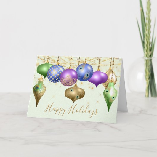 Peacock Ornament Foto met Kerstmis Feestdagen Kaart (Voorkant)