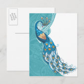 Peacock over Blauwgroen illustratie Briefkaart (Voorkant / Achterkant)