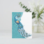 Peacock over Blauwgroen illustratie Briefkaart (Staand voorkant)