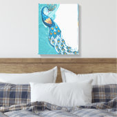 Peacock over Blauwgroen illustratie Canvas Afdruk (Insitu (Slaapkamer))