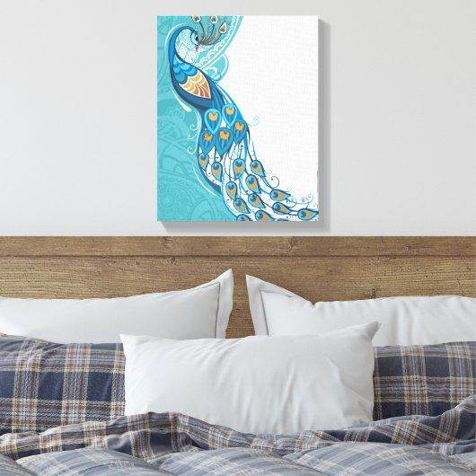 Peacock over Blauwgroen illustratie Canvas Afdruk (Insitu (Slaapkamer))
