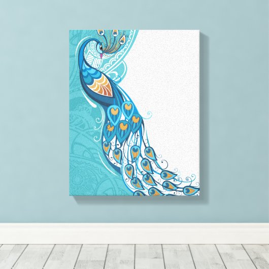 Peacock over Blauwgroen illustratie Canvas Afdruk (Insitu (Houten vloer))