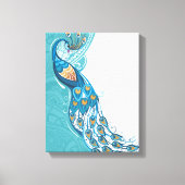 Peacock over Blauwgroen illustratie Canvas Afdruk (Voorkant)