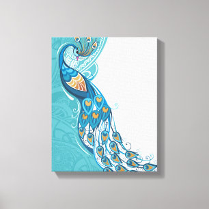 Peacock over Blauwgroen illustratie Canvas Afdruk