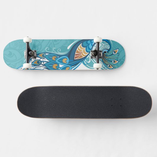 Peacock over Blauwgroen illustratie Persoonlijk Skateboard (Horizontaal)
