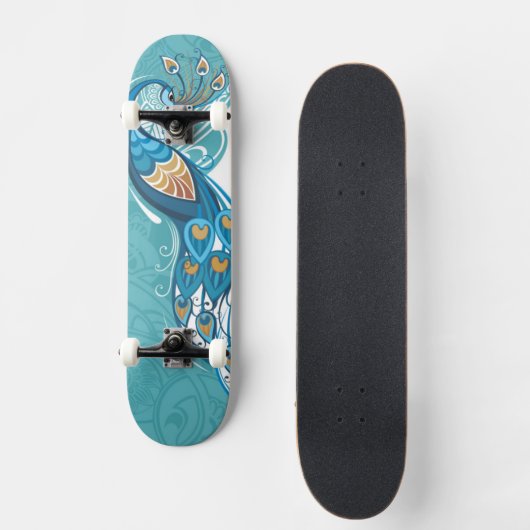 Peacock over Blauwgroen illustratie Persoonlijk Skateboard (Voorkant)