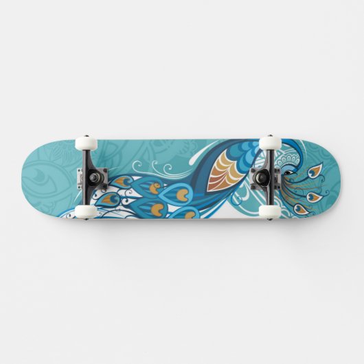 Peacock over Blauwgroen illustratie Persoonlijk Skateboard (Horizontaal)