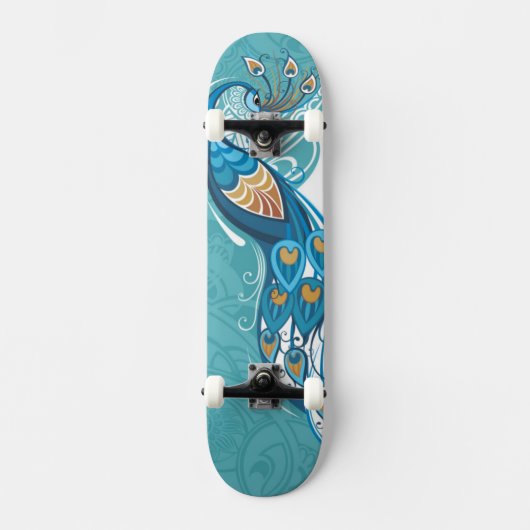 Peacock over Blauwgroen illustratie Persoonlijk Skateboard (Voorkant)
