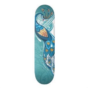 Peacock over Blauwgroen illustratie Persoonlijk Skateboard
