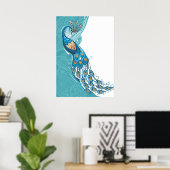 Peacock over Blauwgroen illustratie Poster (Thuiskantoor)