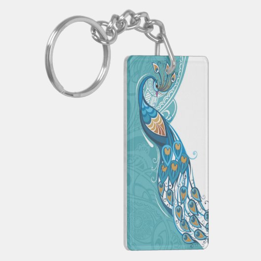 Peacock over Blauwgroen illustratie Sleutelhanger (Voorkant Links)