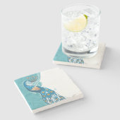 Peacock over Blauwgroen illustratie Stenen Onderzetter (Zijkant)