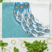 Peacock over Blauwgroen illustratie Theedoek (Gevouwen)