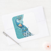 Peacock over Blauwgroen illustratie Vierkante Sticker (Envelop)