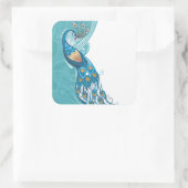 Peacock over Blauwgroen illustratie Vierkante Sticker (Tas)
