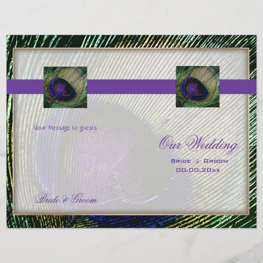 Peacock over de sjabloon van het paarse trouwprogr (Achterkant)