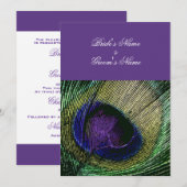 Peacock over paarse bruiloft kaart (Voorkant / Achterkant)