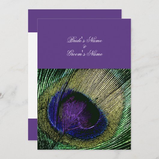 Peacock over paarse bruiloft kaart (Voorkant / Achterkant)