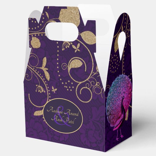 Peacock Paars Gold Gable Favor Box Speciaal Bedankdoosjes (Geopend)