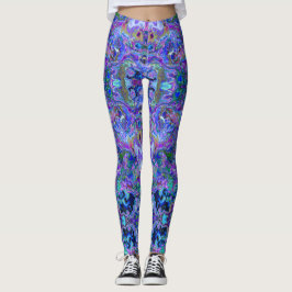 Peacock Paarse, blauw en groen gemarmerde look Leggings