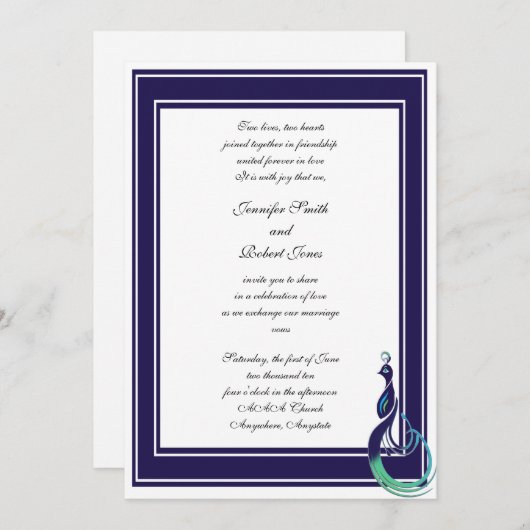 Peacock Paarse, Blauwgroen, groene bruiloft uitnod Kaart (Voorkant / Achterkant)