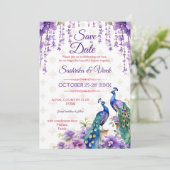 Peacock paarse bloem Indiase bruiloft opslaan van  Kaart (Staand voorkant)