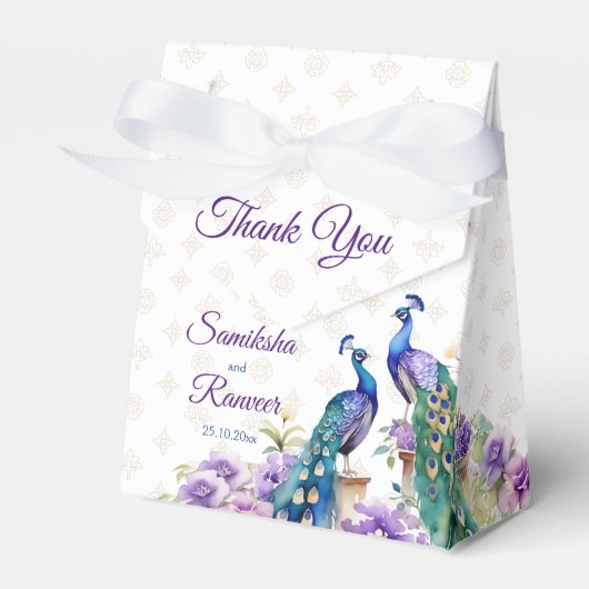 Peacock paarse bloemen Indiase bruiloft gunst Bedankdoosjes (Voorkant Zijde)