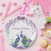 Peacock paarse bloemen Indiase bruiloft servies Papieren Bordje (Feest)