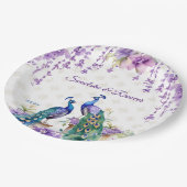 Peacock paarse bloemen Indiase bruiloft servies Papieren Bordje (Gekanteld)