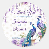 Peacock paarse bloemen Mehndi Indiase bruiloft gun Ronde Sticker (Voorkant)