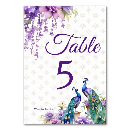 Peacock paarse Indiase bruiloft Kaart (Voorkant)