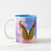Peacock Pair Art I Love You Personated Tweekleurige Koffiemok (Links)