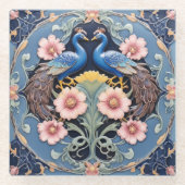 Peacock Pair Coaster Glazen Onderzetter (Voorkant)
