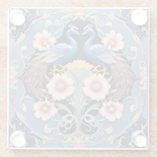 Peacock Pair Coaster Glazen Onderzetter (Achterkant)
