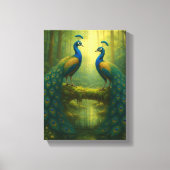 Peacock Pair in het betoverde bos Canvas Afdruk (Voorkant)
