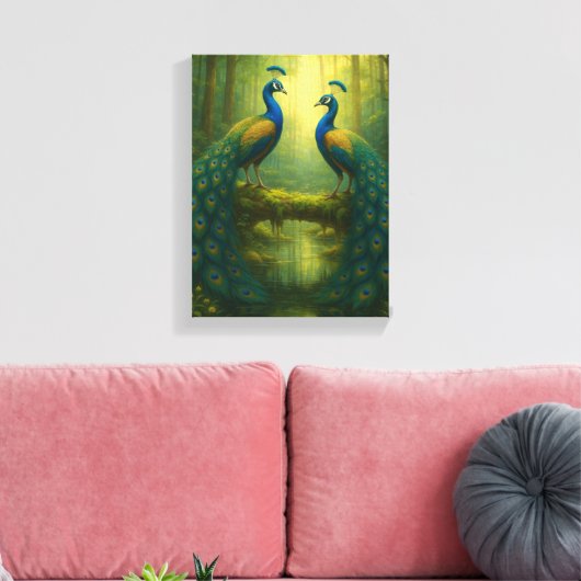 Peacock Pair in het betoverde bos Canvas Afdruk (Insitu (Woonkamer))